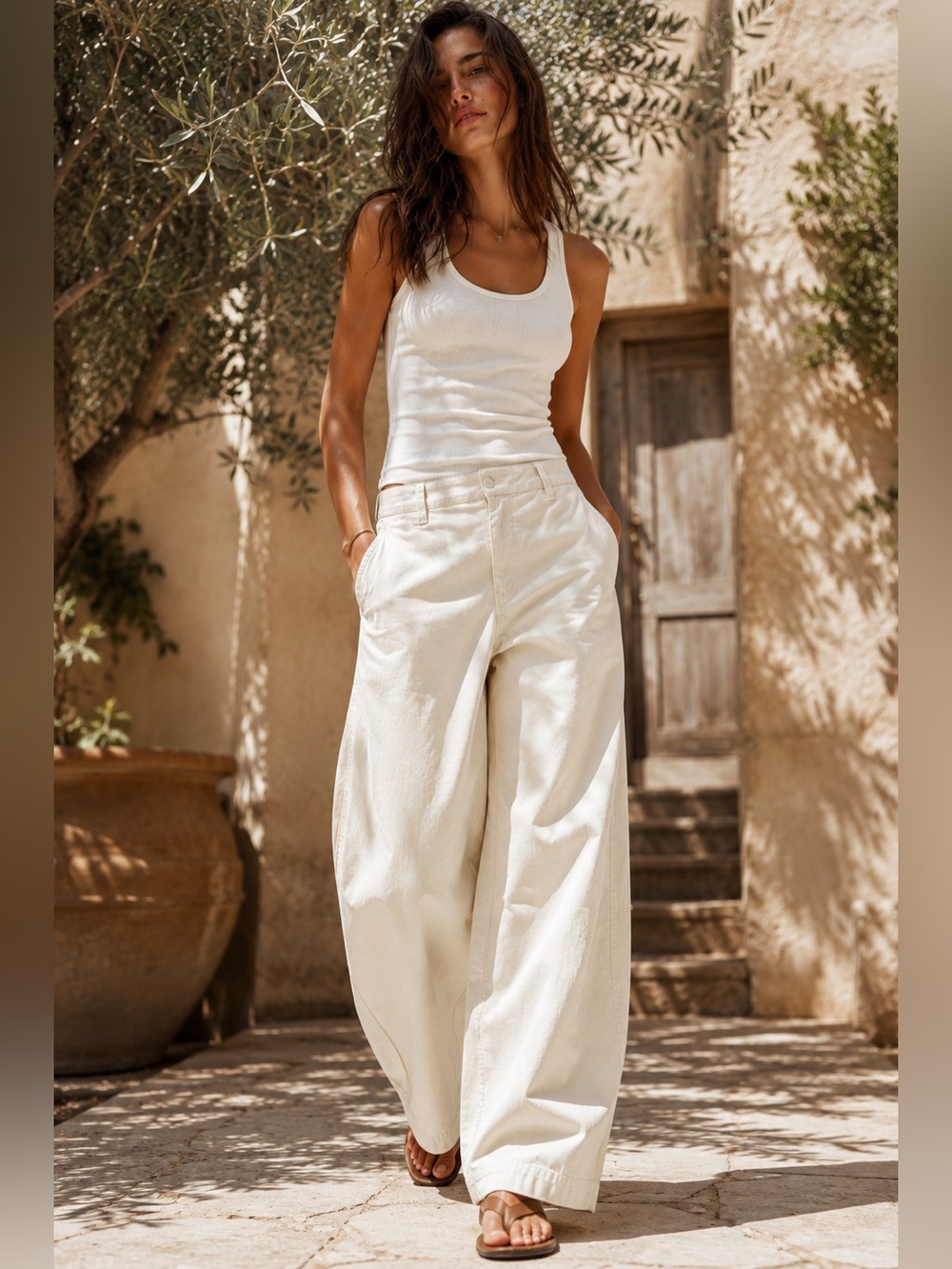 We The Free Wide Leg Pants in Ivory White